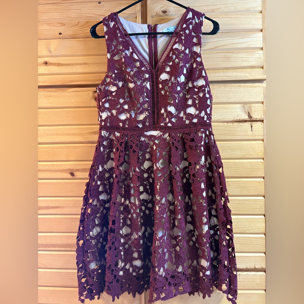 She and Sky Sandy Fit & Flare Skater Dress in Burgundy, Size M